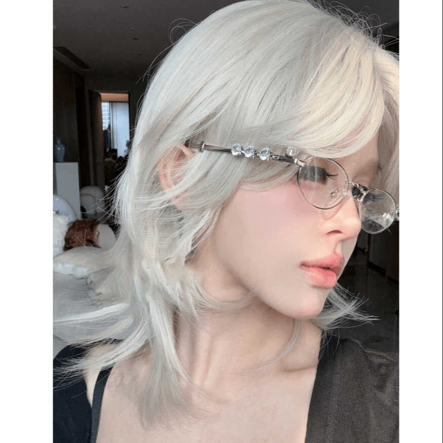 Wig Female Forehead Lace Wolf Tail Short Curly Hair cosplay Dress White Gold Personalized Curly Hair Medium High Level Wig