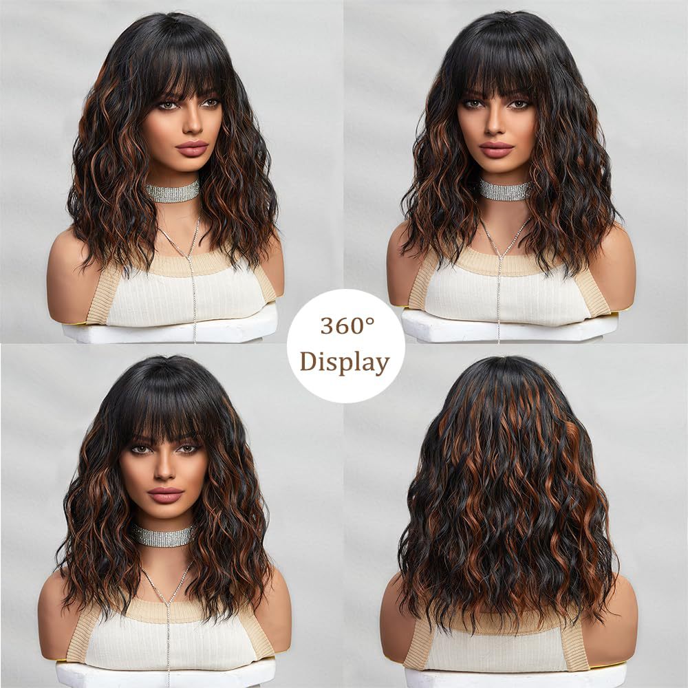 Medium length curly wig with bangs, curly hair, high-temperature silk, synthetic hair cover