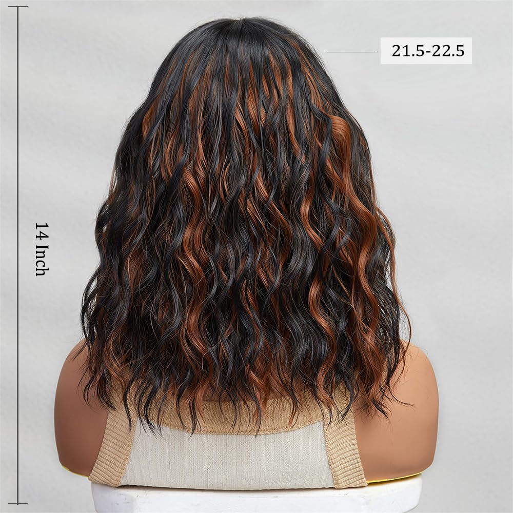 Medium length curly wig with bangs, curly hair, high-temperature silk, synthetic hair cover