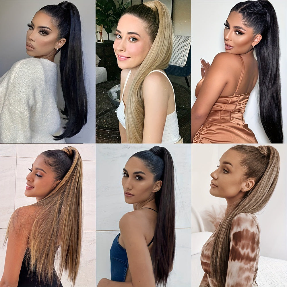 New wig, women's ponytail, medium long hair, simulated hair, natural micro curls, grab clip style ponytail, high ponytail, fake