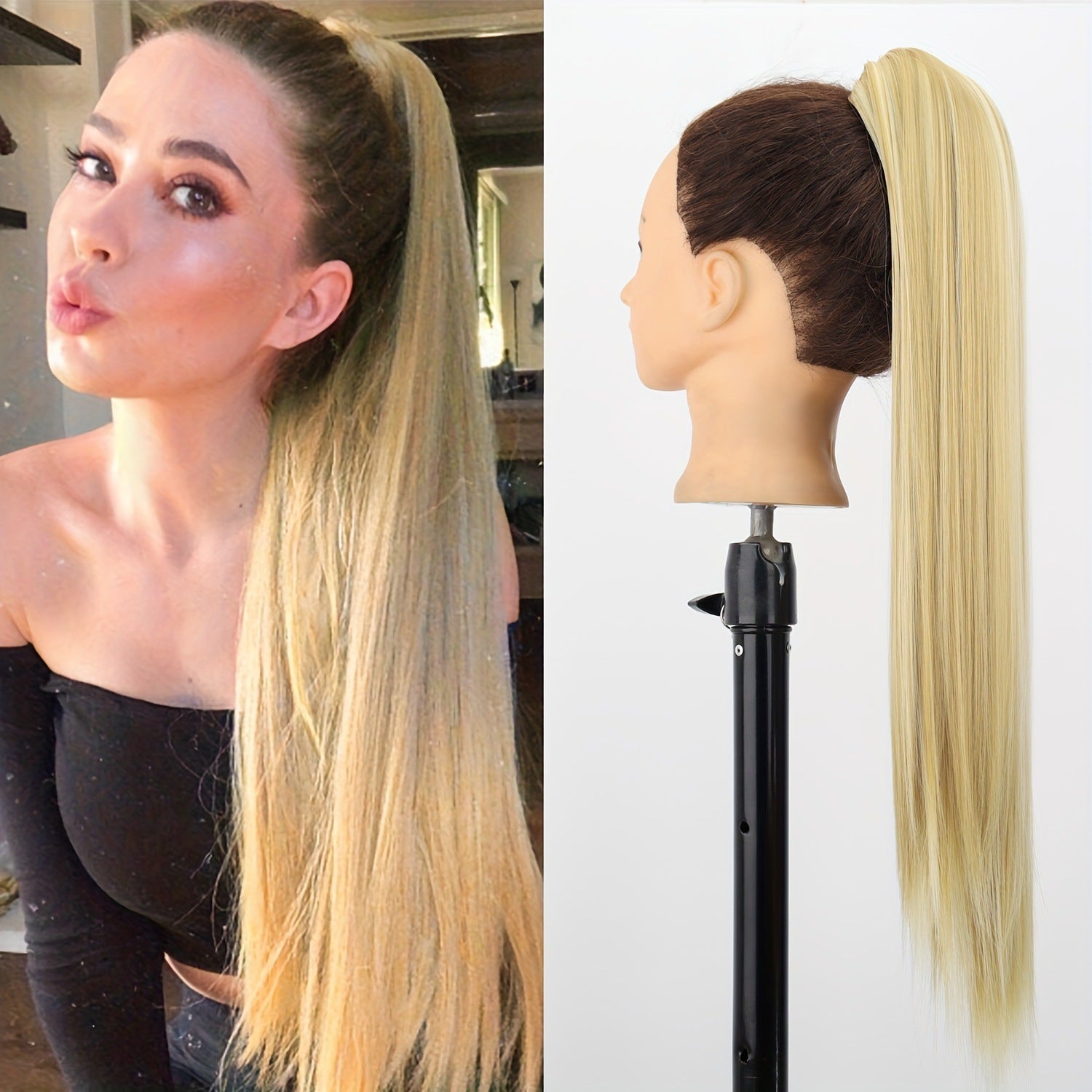 New wig, women's ponytail, medium long hair, simulated hair, natural micro curls, grab clip style ponytail, high ponytail, fake