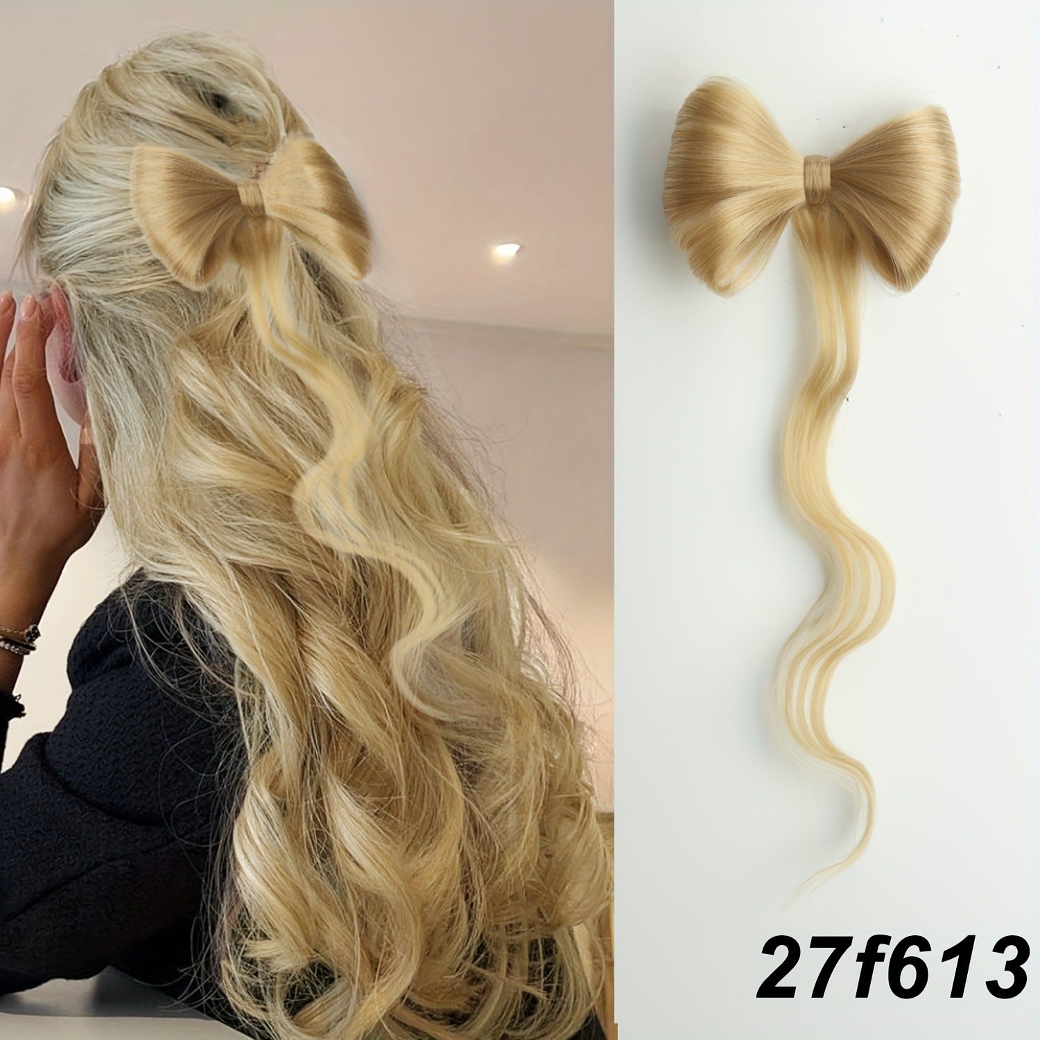 High temperature silk double ponytail wig for women, long straight hair, high ponytail, high temperature matte simulation hair, fluffy hair wig piece