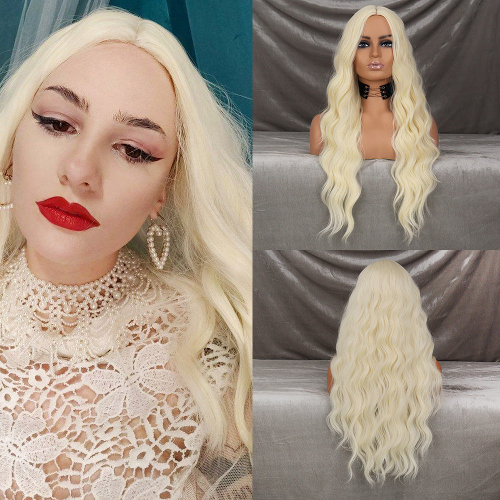 [Celebrity Makeup Room Same Style] Film and Television Grade High Temperature Silk Wig with Large Wave Curling Hair Replacement Half Head Set