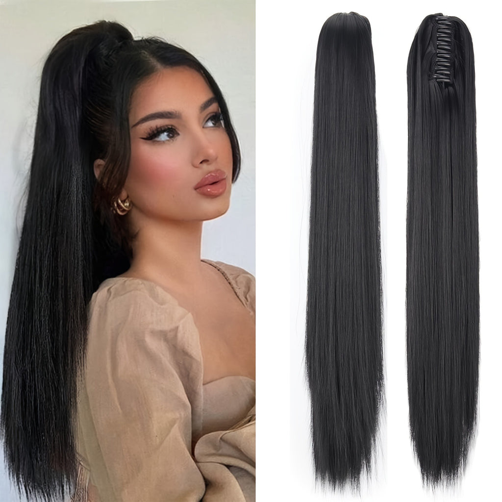 New wig, women's ponytail, medium long hair, simulated hair, natural micro curls, grab clip style ponytail, high ponytail, fake