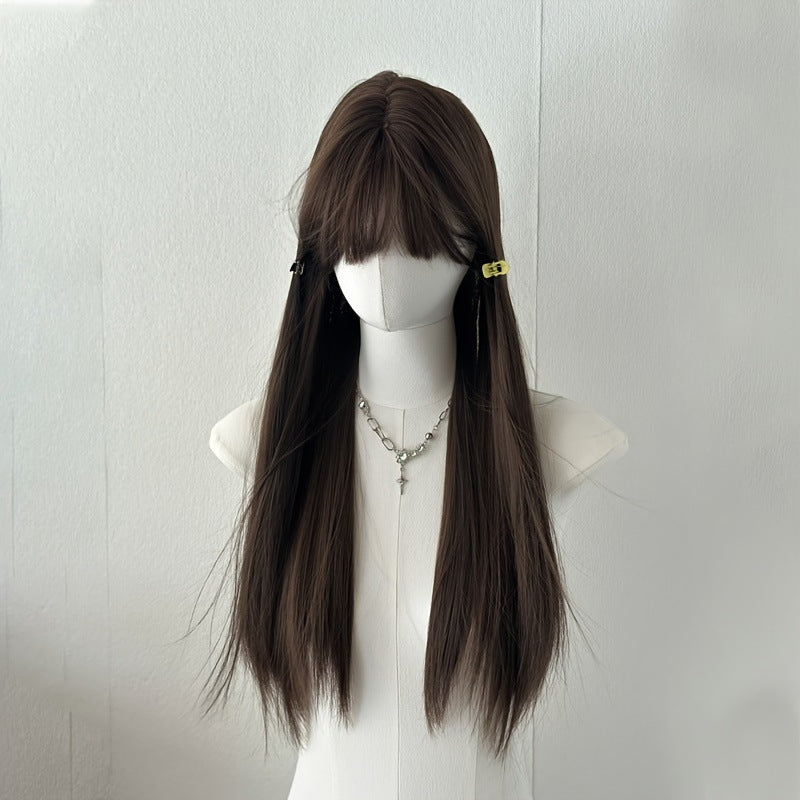 Cos wig women's full head cover, breathable and comfortable to wear in summer, real hair, long curly hair