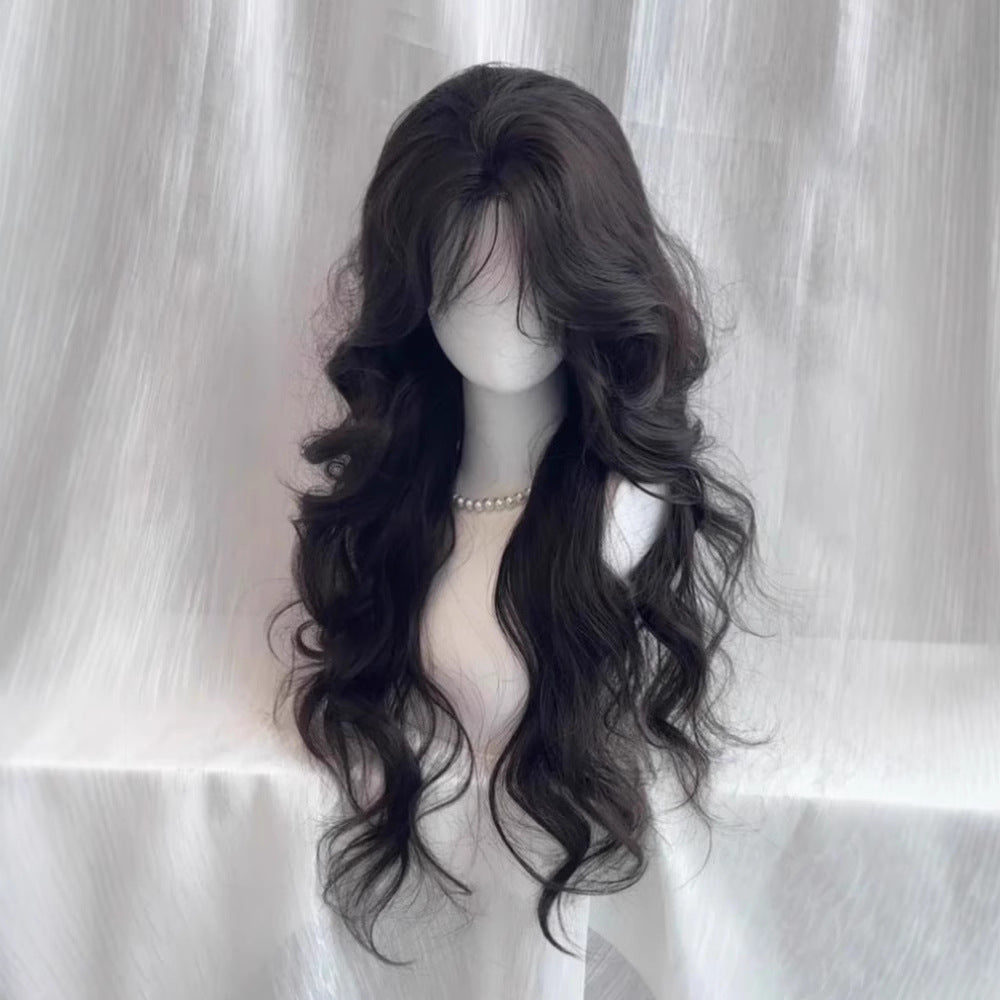 Cos wig women's full head cover, breathable and comfortable to wear in summer, real hair, long curly hair