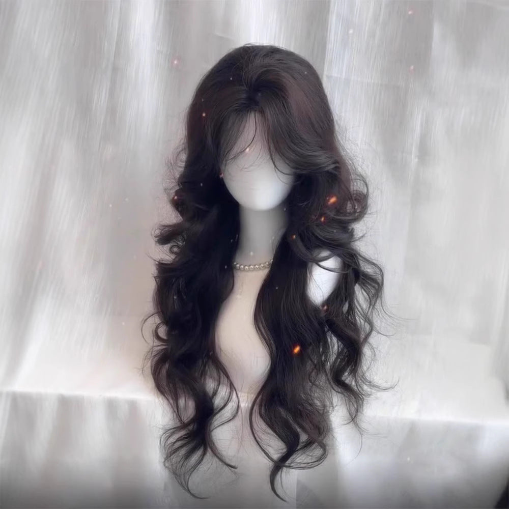 Cos wig women's full head cover, breathable and comfortable to wear in summer, real hair, long curly hair