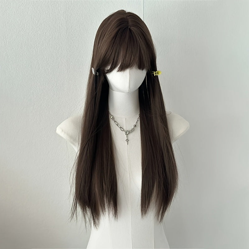 Cos wig women's full head cover, breathable and comfortable to wear in summer, real hair, long curly hair