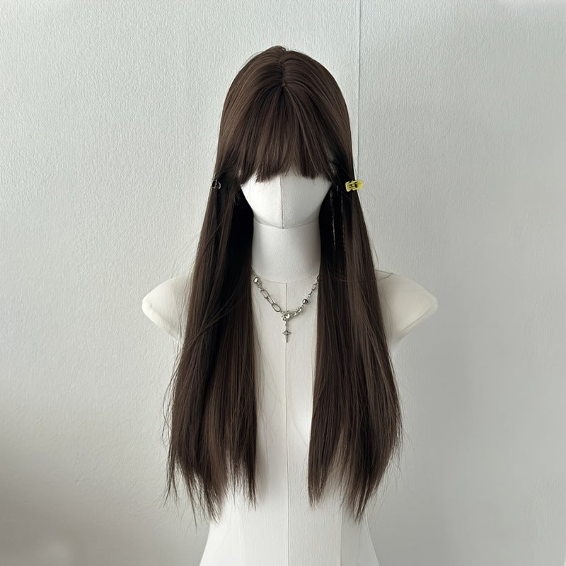 Cos wig women's full head cover, breathable and comfortable to wear in summer, real hair, long curly hair