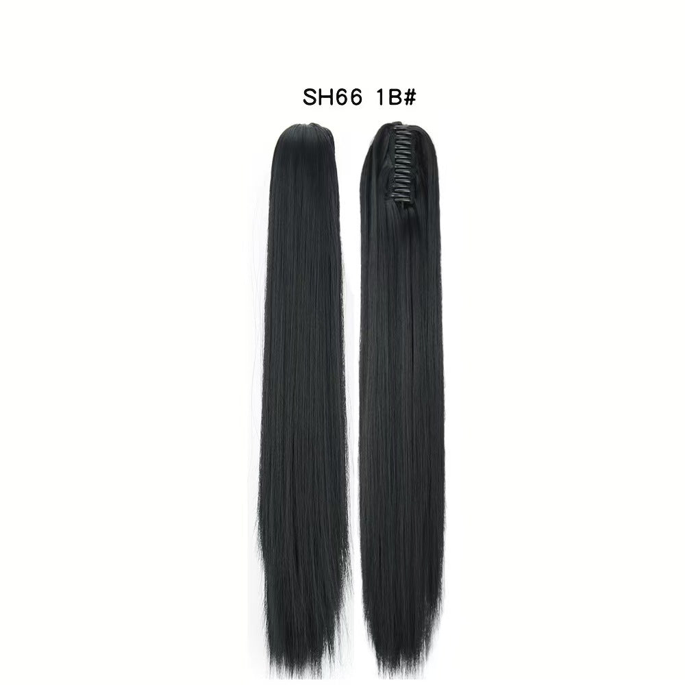 New wig, women's ponytail, medium long hair, simulated hair, natural micro curls, grab clip style ponytail, high ponytail, fake
