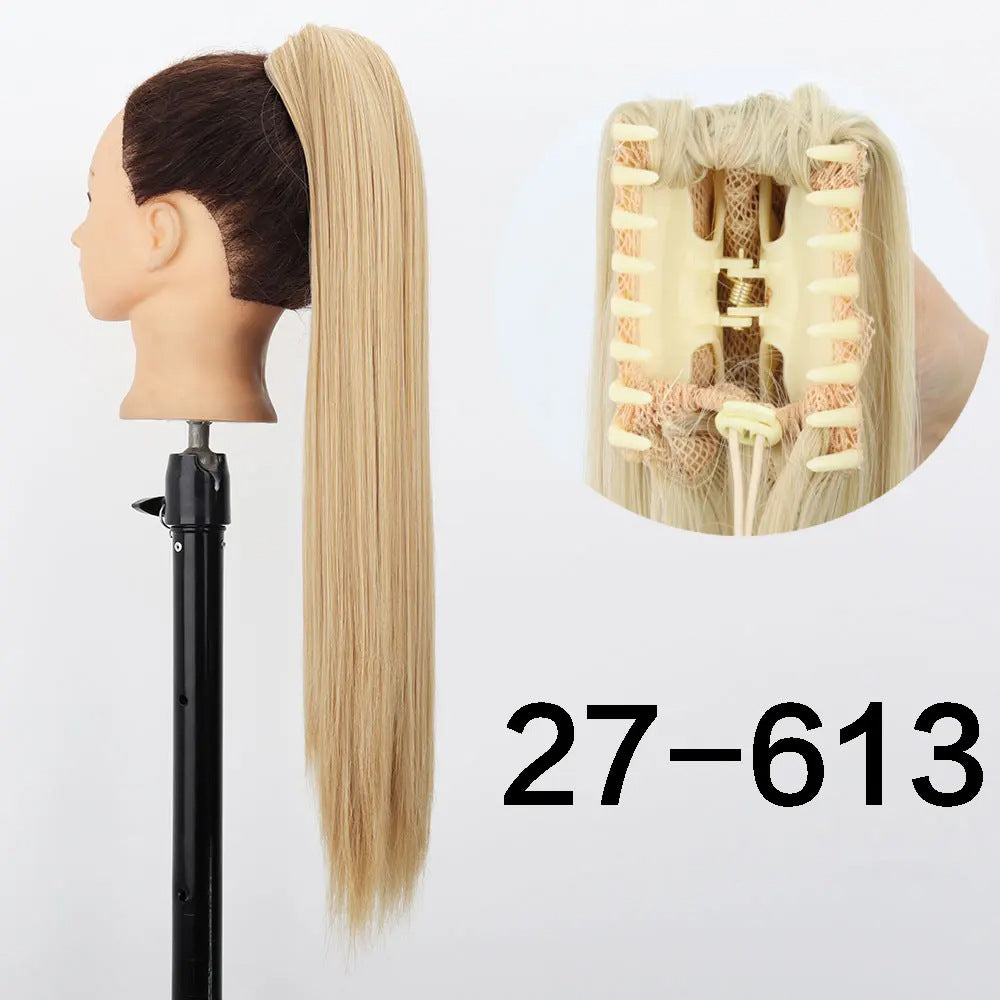 New wig, women's ponytail, medium long hair, simulated hair, natural micro curls, grab clip style ponytail, high ponytail, fake