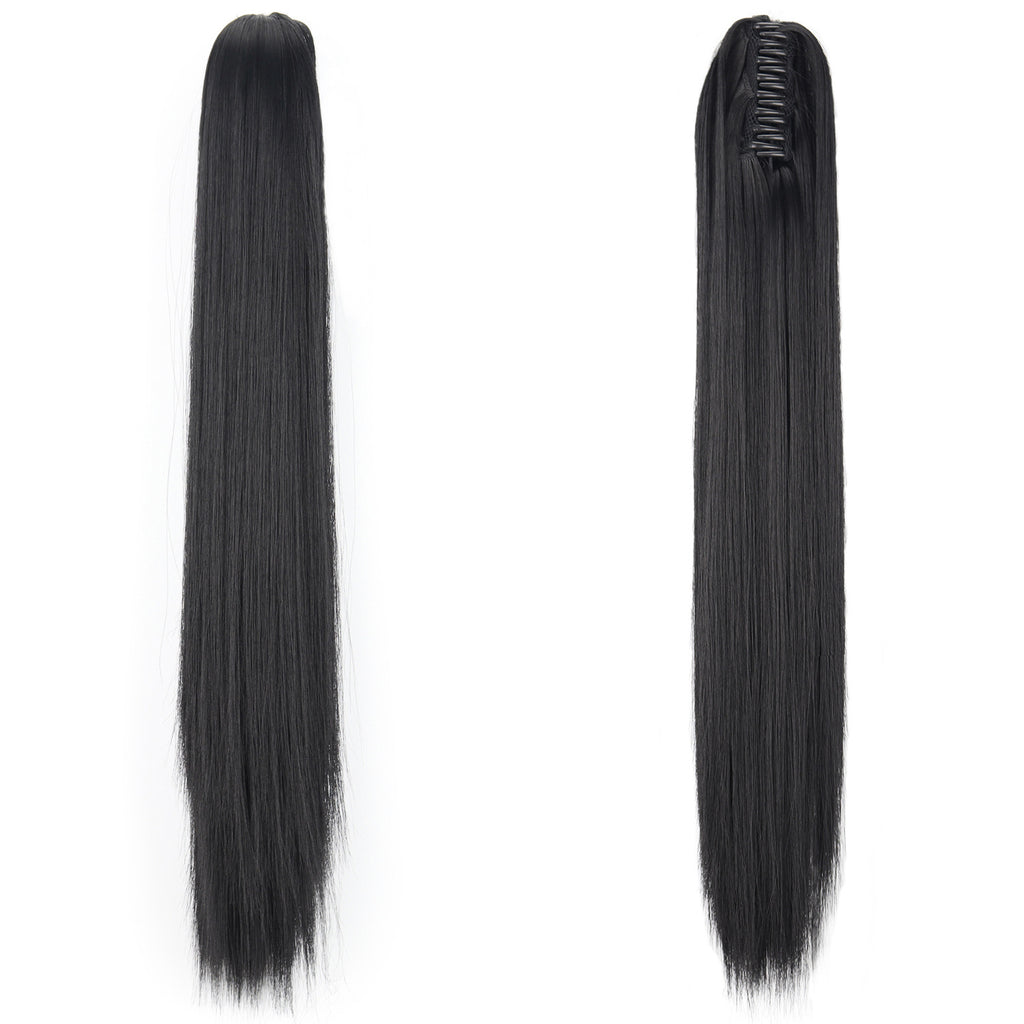 New wig, women's ponytail, medium long hair, simulated hair, natural micro curls, grab clip style ponytail, high ponytail, fake