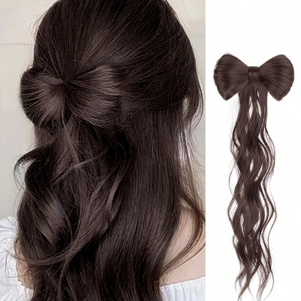 High temperature silk double ponytail wig for women, long straight hair, high ponytail, high temperature matte simulation hair, fluffy hair wig piece