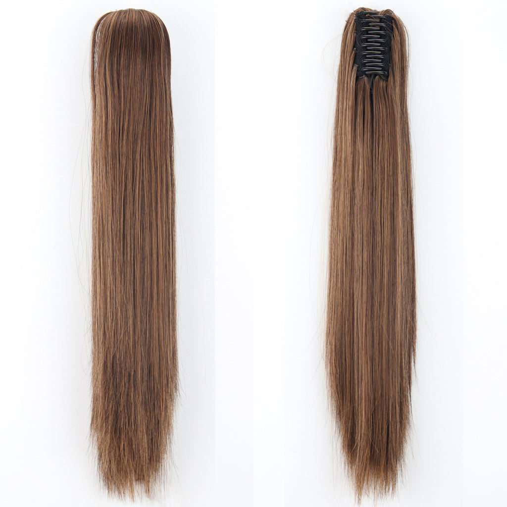 New wig, women's ponytail, medium long hair, simulated hair, natural micro curls, grab clip style ponytail, high ponytail, fake